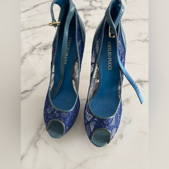 Elegant blue and Pink Lace Stiletto Heels - Picture 3 of 4